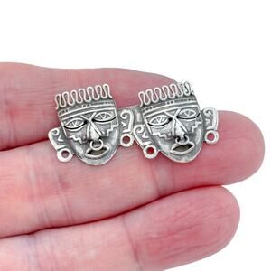 Vintage Sterling Silver 925 Mexico Dual Aztec Mask Brooch